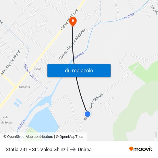 Harta de Stația 231 - Str. Valea Ghinzii către Unirea