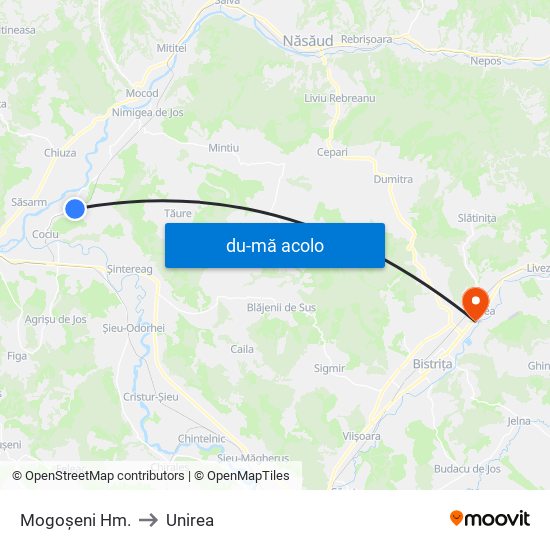 Harta de Mogoşeni Hm. către Unirea