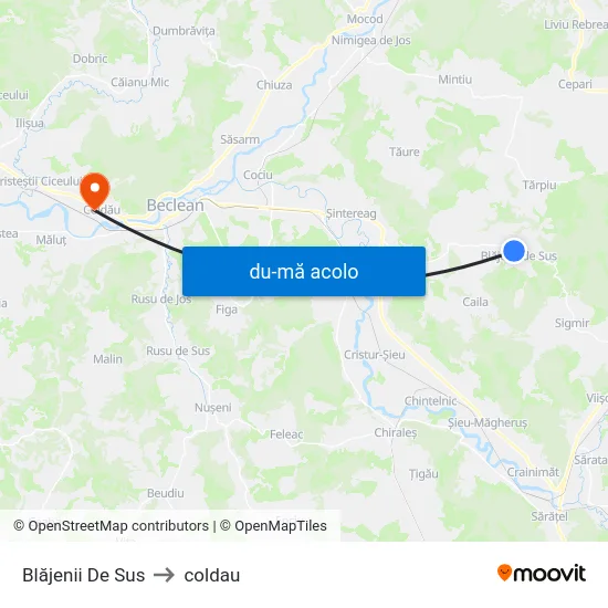 Harta de Blăjenii De Sus către coldau