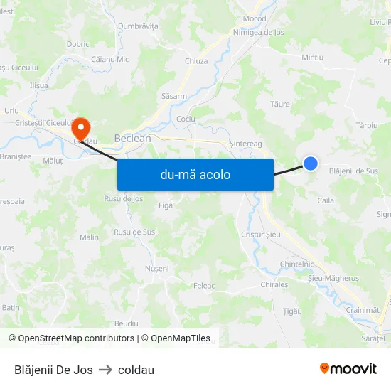 Harta de Blăjenii De Jos către coldau