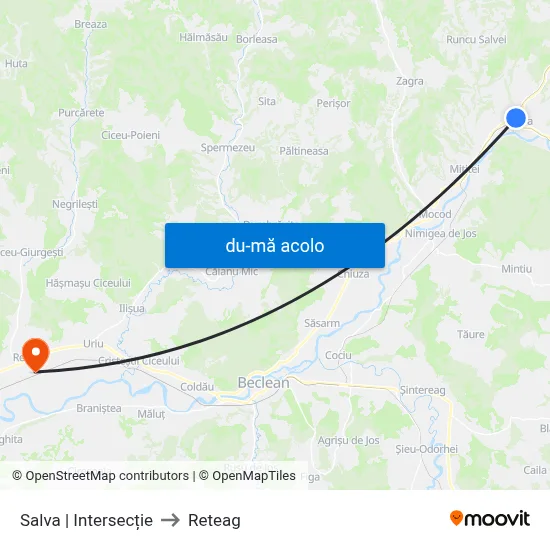 Harta de Salva | Intersecție către Reteag