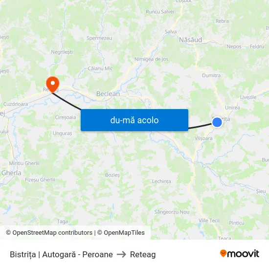 Harta de Bistrița | Autogară - Peroane către Reteag