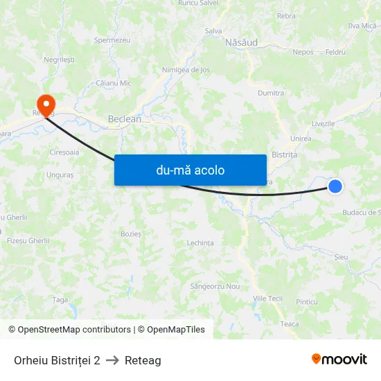 Harta de Orheiu Bistriței 2 către Reteag