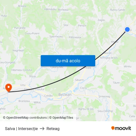 Harta de Salva | Intersecție către Reteag