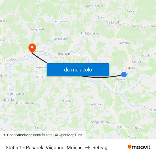 Harta de Stația 1 - Pasarela Viișoara | Moișan către Reteag