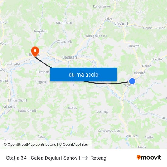 Harta de Stația 34 - Calea Dejului | Sanovil către Reteag