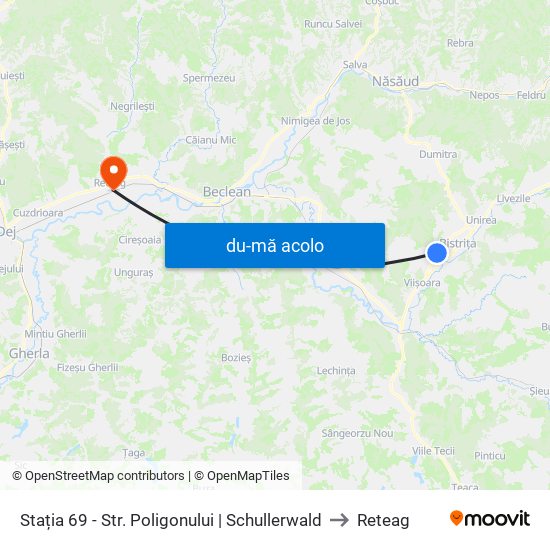 Harta de Stația 69 - Str. Poligonului | Schullerwald către Reteag
