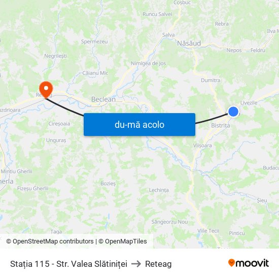 Harta de Stația 115 - Str. Valea Slătiniței către Reteag