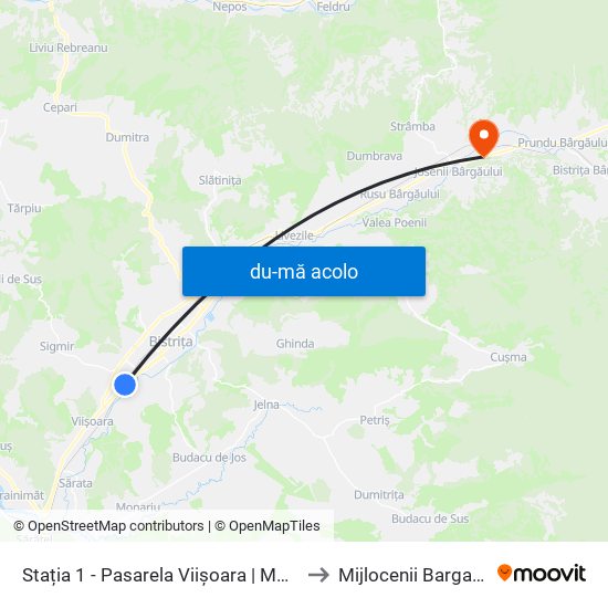 Harta de Stația 1 - Pasarela Viișoara | Moișan către Mijlocenii Bargaului