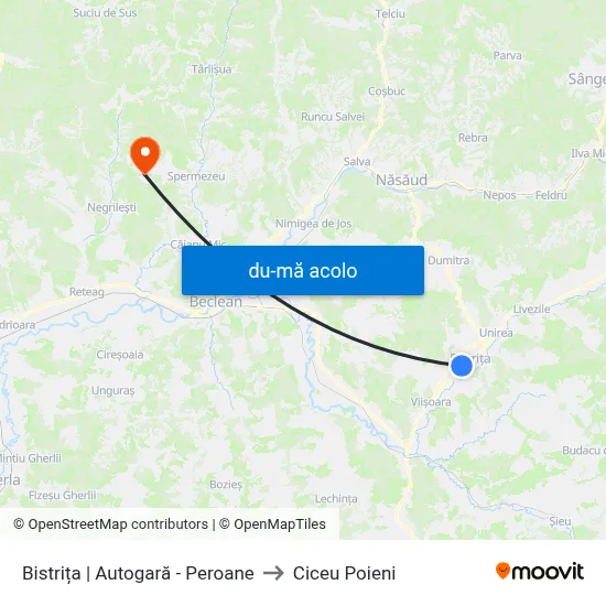 Harta de Bistrița | Autogară - Peroane către Ciceu Poieni