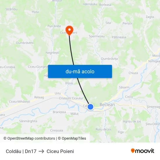 Harta de Coldău | Dn17 către Ciceu Poieni
