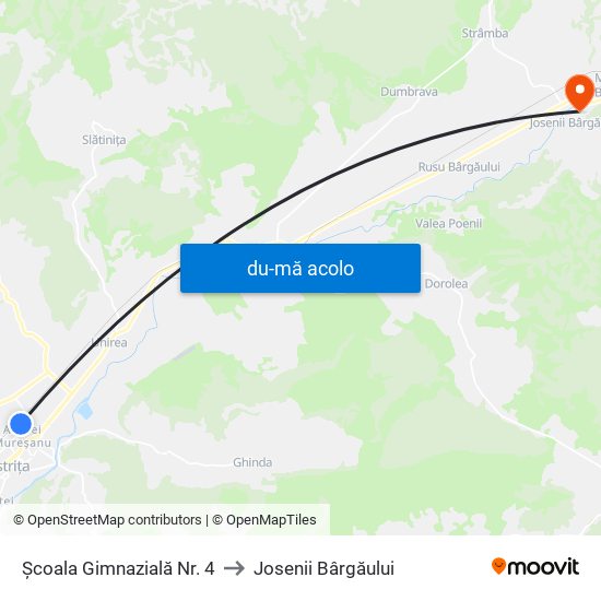 Harta de Școala Gimnazială Nr. 4 către Josenii Bârgăului