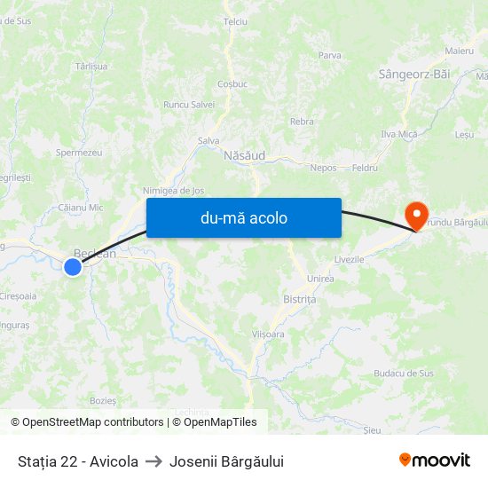 Harta de Stația 22 - Avicola către Josenii Bârgăului