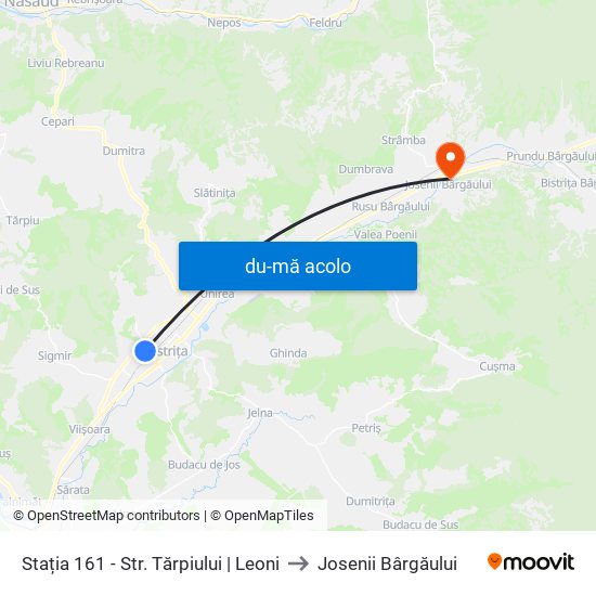 Harta de Stația 161 - Str. Tărpiului | Leoni către Josenii Bârgăului