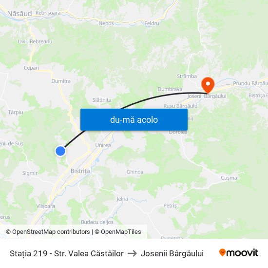 Harta de Stația 219 - Str. Valea Căstăilor către Josenii Bârgăului