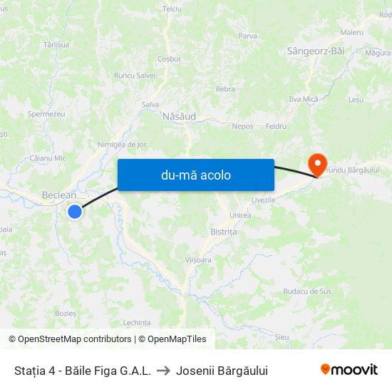 Harta de Stația 4 - Băile Figa G.A.L. către Josenii Bârgăului