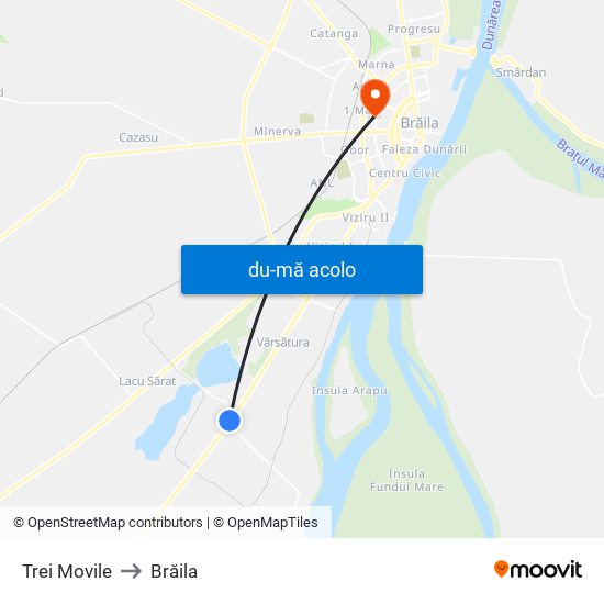 Harta de Trei Movile către Brăila