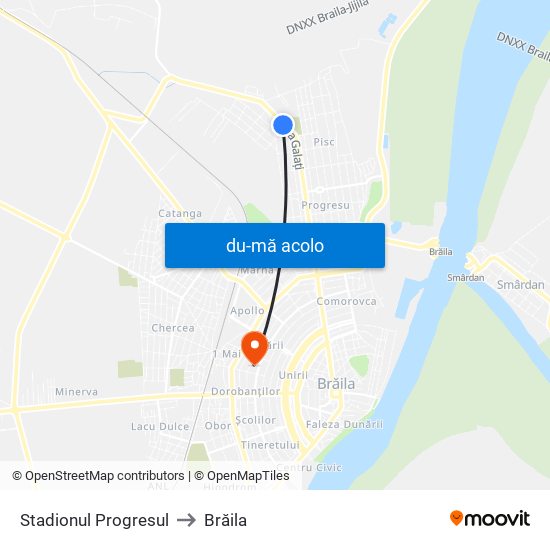 Harta de Stadionul Progresul către Brăila