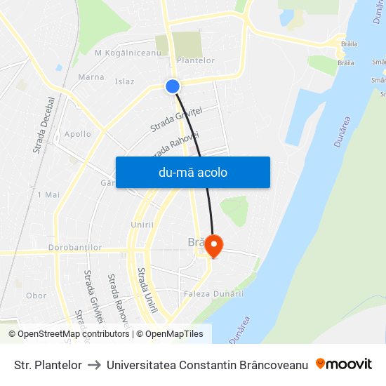 Harta de Str. Plantelor către Universitatea Constantin Brâncoveanu