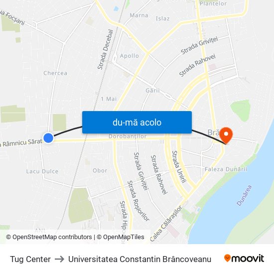 Harta de Tug Center către Universitatea Constantin Brâncoveanu
