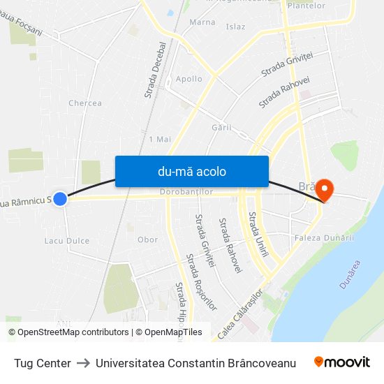 Harta de Tug Center către Universitatea Constantin Brâncoveanu