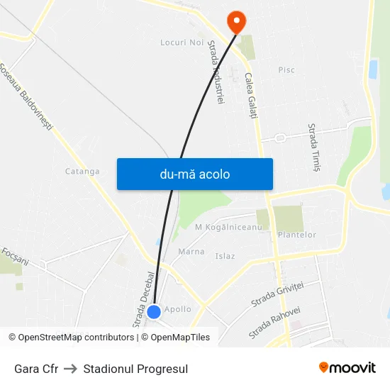 Harta de Gara Cfr către Stadionul Progresul