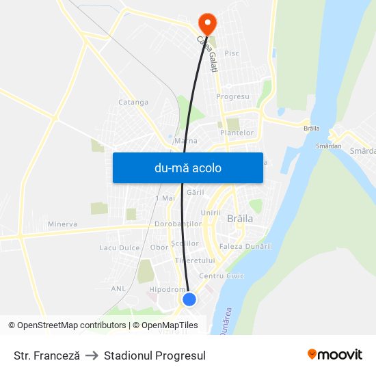 Harta de Str. Franceză către Stadionul Progresul