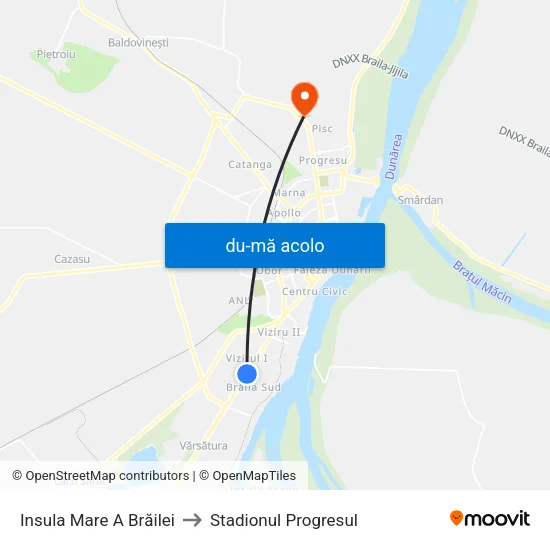 Harta de Insula Mare A Brăilei către Stadionul Progresul