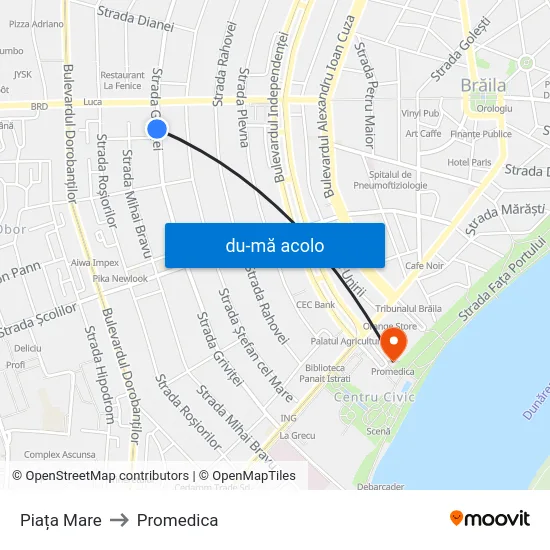 Harta de Piața Mare către Promedica