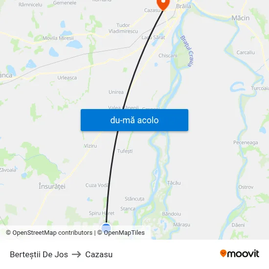 Harta de Berteștii De Jos către Cazasu