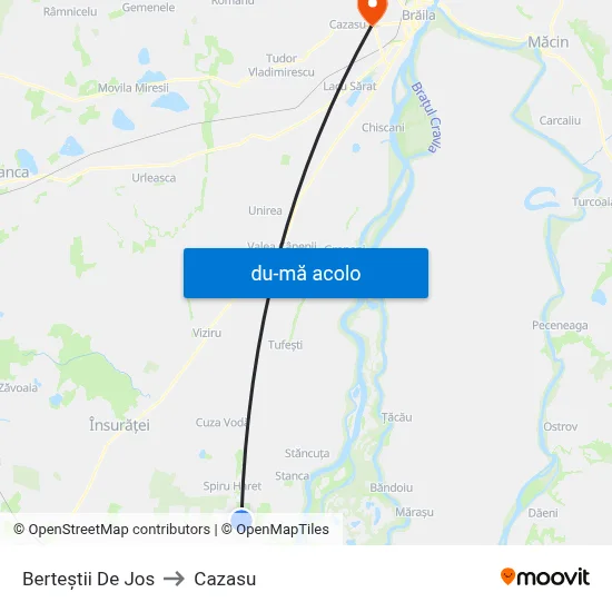 Harta de Berteștii De Jos către Cazasu