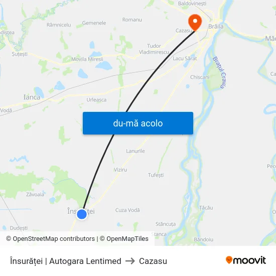 Harta de Însurăței | Autogara Lentimed către Cazasu