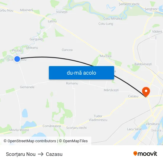Harta de Scorțaru Nou către Cazasu