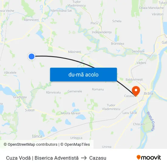 Harta de Cuza Vodă | Biserica Adventistă către Cazasu