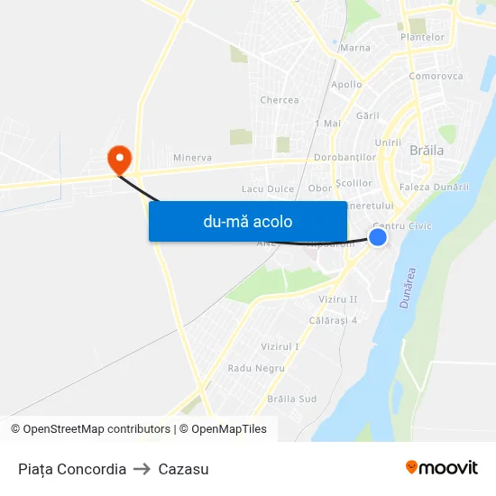 Harta de Piața Concordia către Cazasu