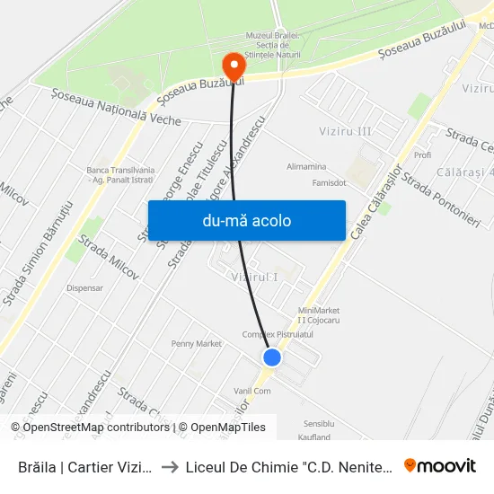 Harta de Brăila | Cartier Viziru I către Liceul De Chimie "C.D. Nenitescu"