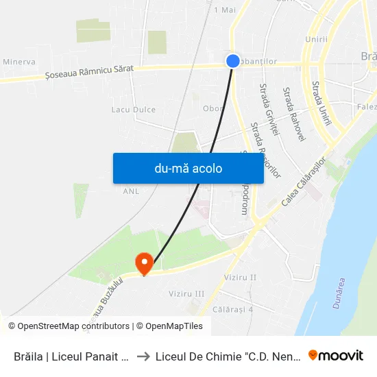 Harta de Brăila | Liceul Panait Cerna către Liceul De Chimie "C.D. Nenitescu"