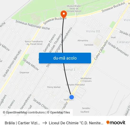 Harta de Brăila | Cartier Viziru I către Liceul De Chimie "C.D. Nenitescu"