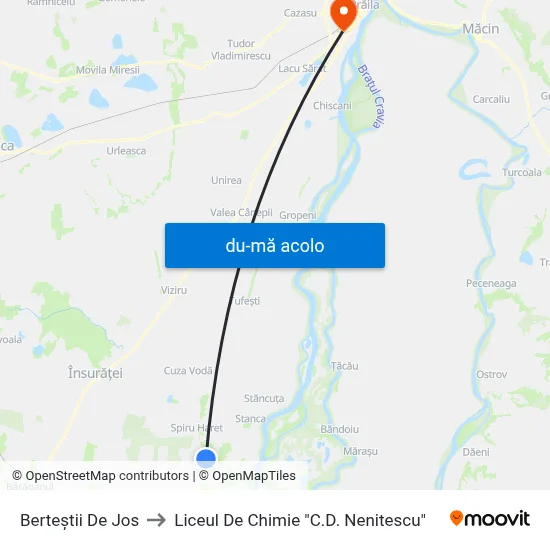 Harta de Berteștii De Jos către Liceul De Chimie "C.D. Nenitescu"