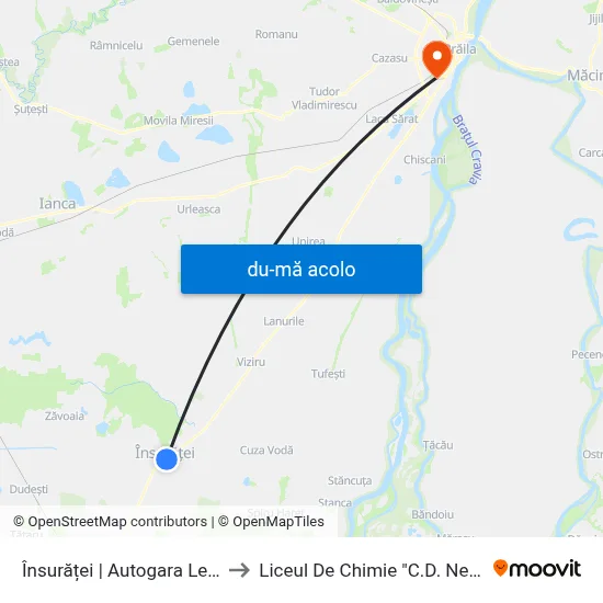 Harta de Însurăței | Autogara Lentimed către Liceul De Chimie "C.D. Nenitescu"