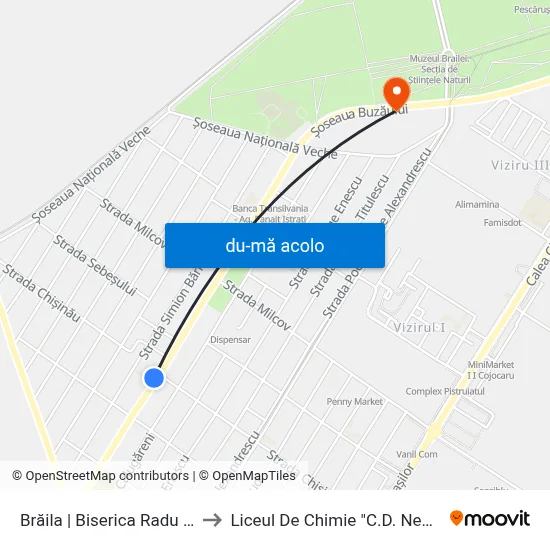 Harta de Brăila | Biserica Radu Negru către Liceul De Chimie "C.D. Nenitescu"