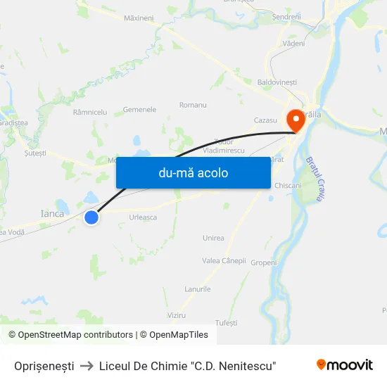 Harta de Oprișenești către Liceul De Chimie "C.D. Nenitescu"
