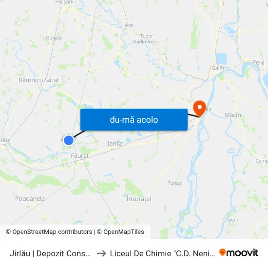 Harta de Jirlău | Depozit Construcții către Liceul De Chimie "C.D. Nenitescu"