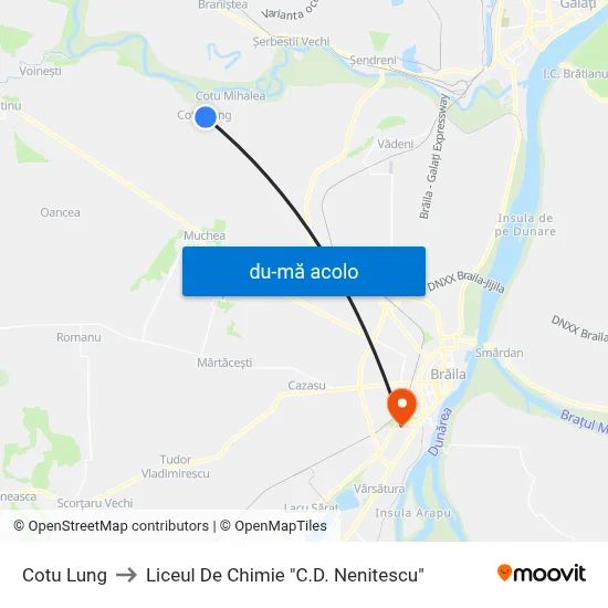 Harta de Cotu Lung către Liceul De Chimie "C.D. Nenitescu"