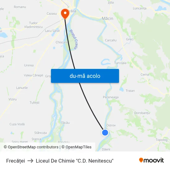 Harta de Frecăței către Liceul De Chimie "C.D. Nenitescu"