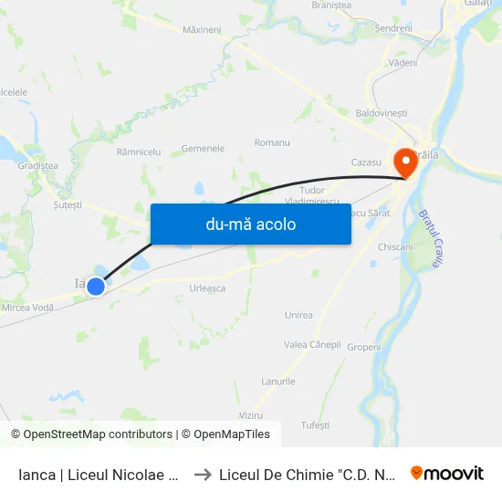 Harta de Ianca | Liceul Nicolae Oncescu către Liceul De Chimie "C.D. Nenitescu"