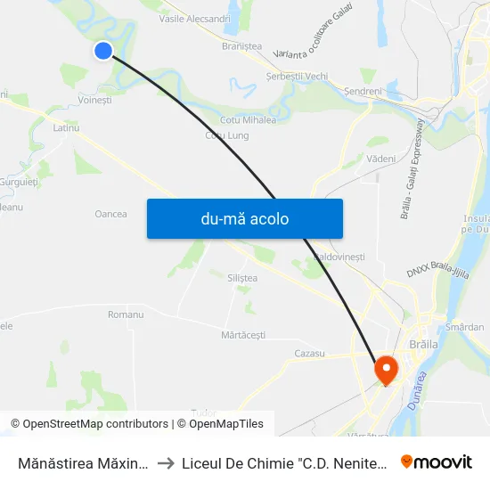 Harta de Mănăstirea Măxineni către Liceul De Chimie "C.D. Nenitescu"