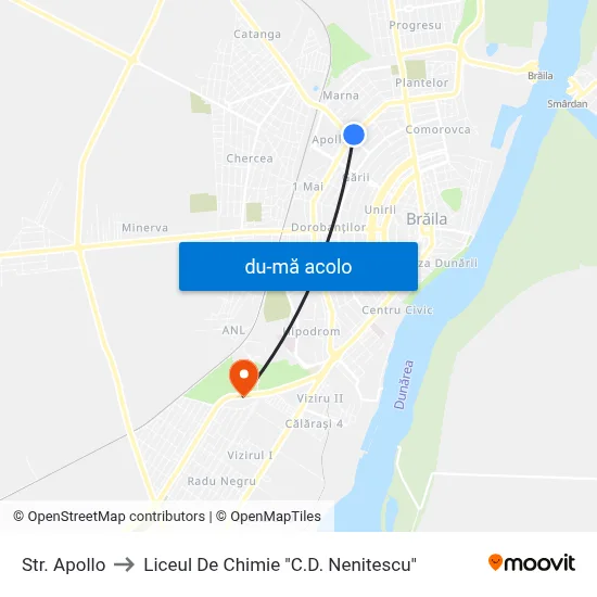 Harta de Str. Apollo către Liceul De Chimie "C.D. Nenitescu"