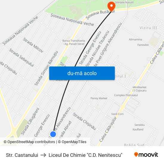 Harta de Str. Castanului către Liceul De Chimie "C.D. Nenitescu"