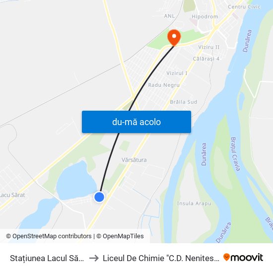 Harta de Stațiunea Lacul Sărat către Liceul De Chimie "C.D. Nenitescu"